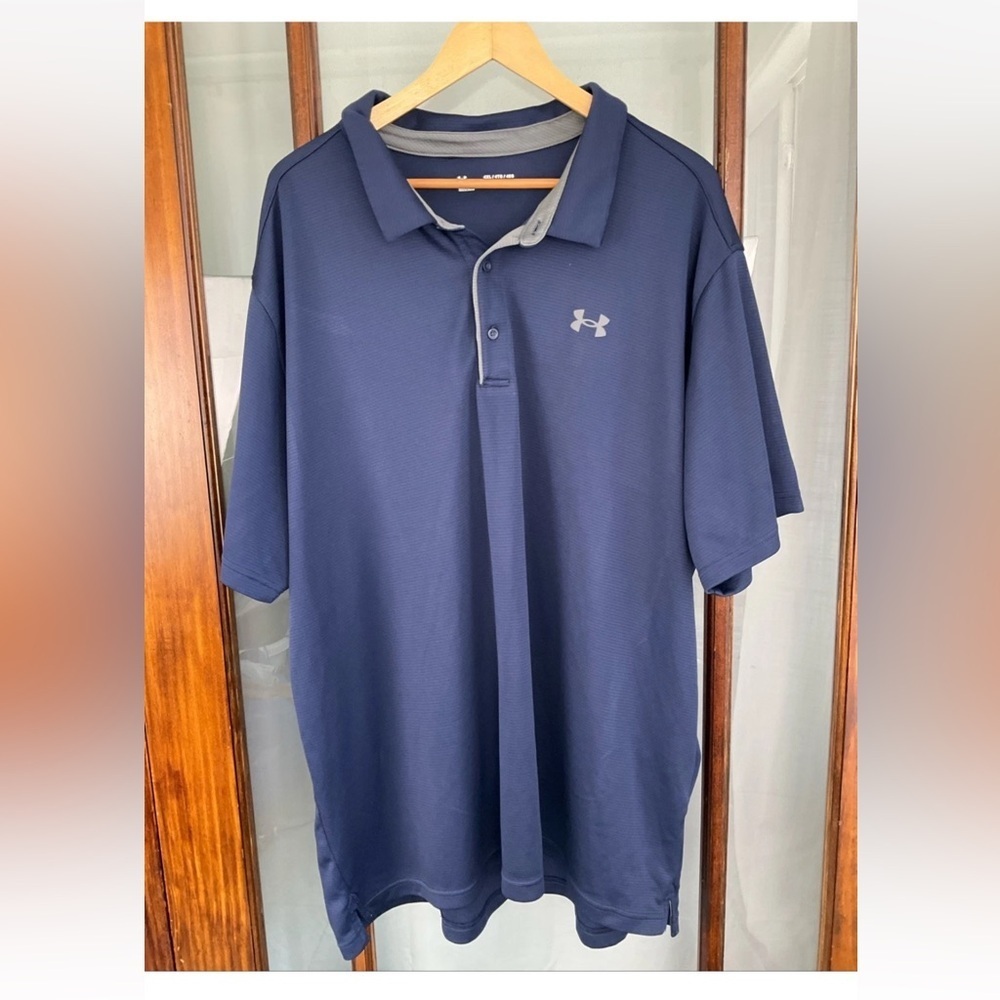 Under Armour Polo Shirt Men 4XL Adult Blue Navy Outdoors Athletic Golfer Knit